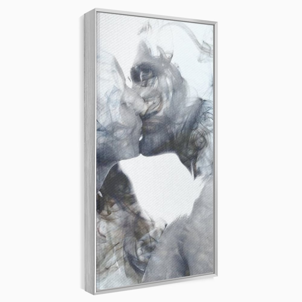 Tablou canvas cu tablou canvas cu siluete in fum, in rama de aluminiu argintiu
